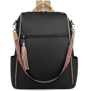 FADEON Leather Laptop Backpack for Women Designer 15.6 inch PU Laptop Bag,